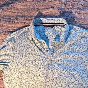 7 Diamonds Men's Light Blue and Brown Patterned Polo